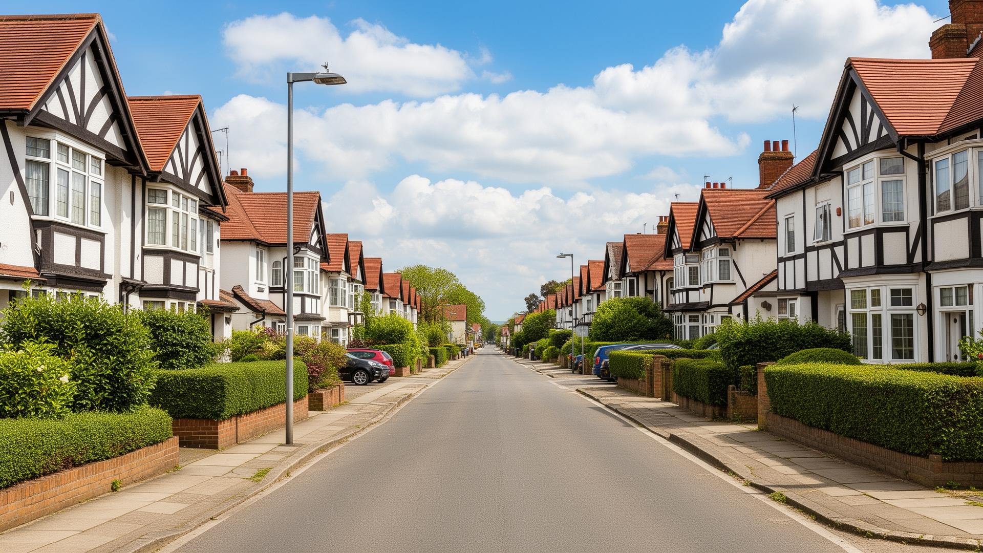 A classic British terraced street at golden hour